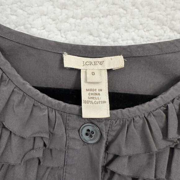J. Crew Women's Carly Tiered Ruffle Button Short Sleeve Shift Dress Size 0 Gray - Picture 7 of 8